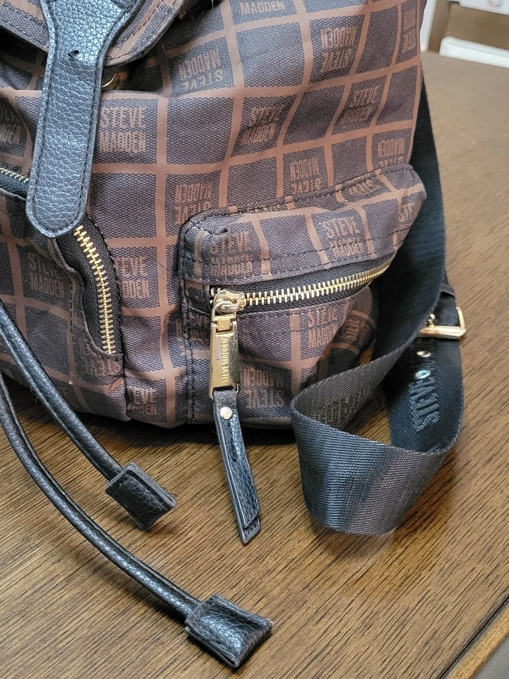 Steve Madden Brown Logo Backpack
